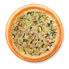 13. ALLA POLLO - 40cm; Kaste, Juust Mozzarella, Suitsukana, Paprika, Mais, Ananass