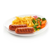 Картофель фри с сосисками, салат